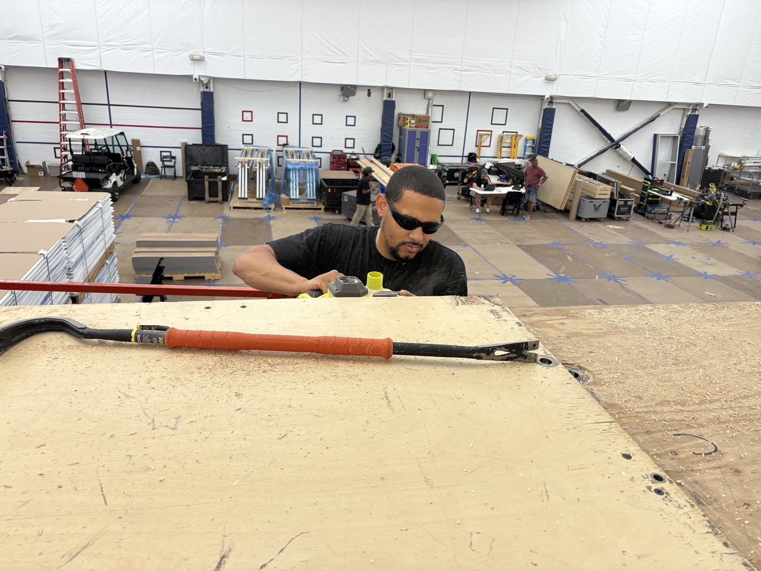 Crew member completing fabrication work on site